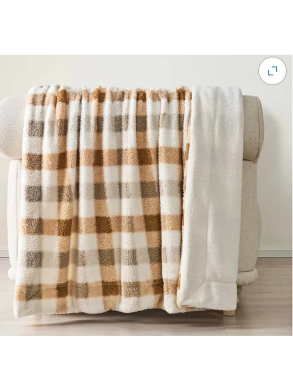 NEW Plaid Sherpa Throw Blanket One Size Beige and White